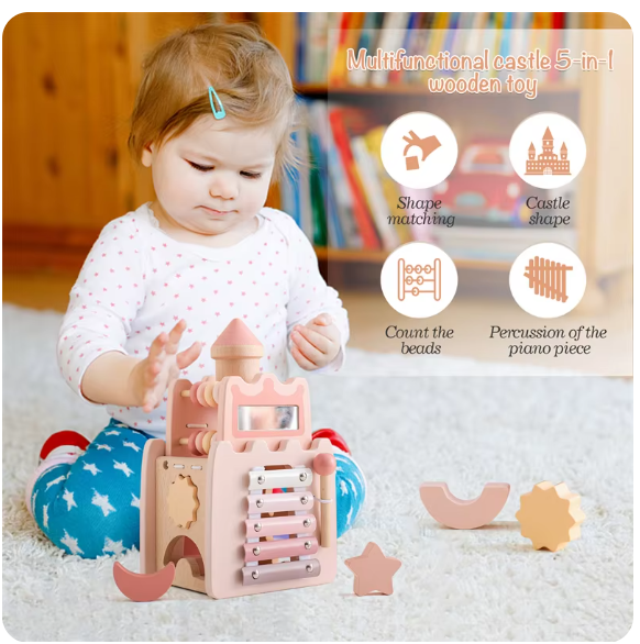 Montessori Wooden Castle — Baby Puzzle & Building Toy
